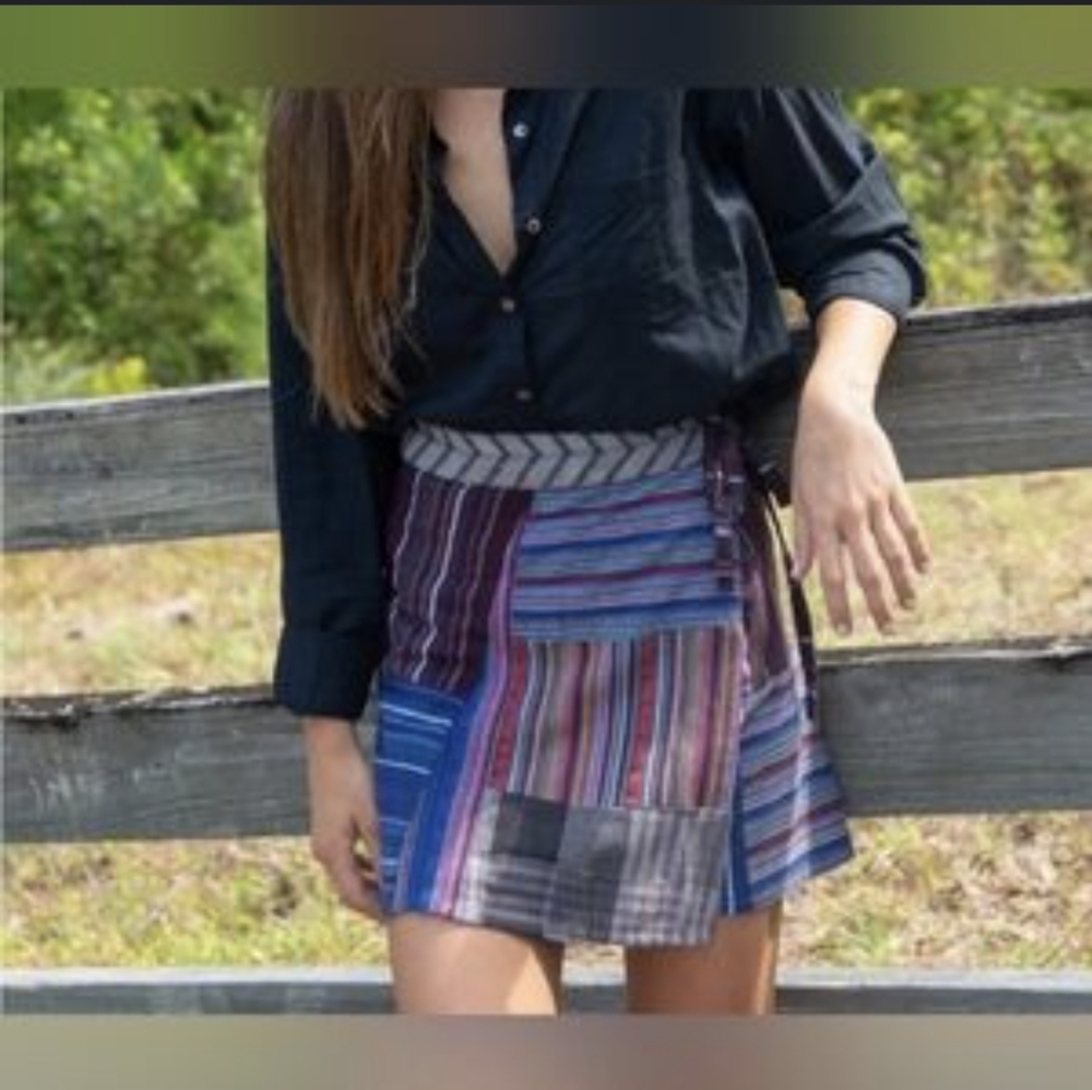 NATURAL LIFE Multicolor Striped Patchwork Mini Skirt